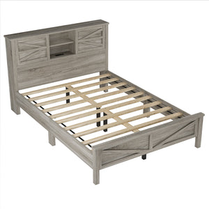 English Elm 3-Pieces Bedroom Set Full Size Farmhouse Platform Bed with Storage Headboard, Nightstand & Dresser Antique Gray 46.25 L x 9.25 W x 9 H N733S369037G