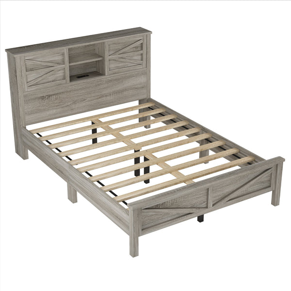 English Elm 3-Pieces Bedroom Set Full Size Farmhouse Platform Bed with Storage Headboard, Nightstand & Dresser Antique Gray 46.25 L x 9.25 W x 9 H N733S369037G