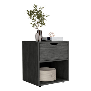 English Elm 19.7" Compact Nightstand End Table in Light Gray with Drawer & Open Shelf, Scratch-Resistant Finish B097P167407