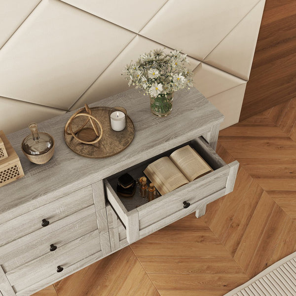 English Elm Retro Vintage Farmhouse Dresser with 6 Deep Drawers for Bedroom Storage, Durable Wooden Design Antique Gray 59.84 L x 18.31 W x 12.6 H WF317946AAG