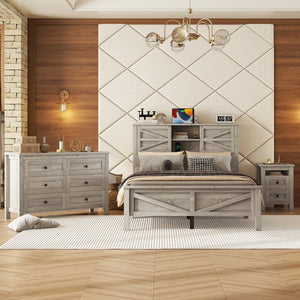 English Elm 3-Pieces Bedroom Set Full Size Farmhouse Platform Bed with Storage Headboard, Nightstand & Dresser Antique Gray 59.25 L x 18.31 W x 8.27 H N733S369048G