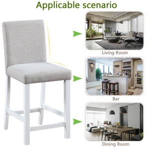 English Elm Counter Height Linen Dining Chairs Set of 4 Padded Rubberwood Barstools for Kitchen W1998128392