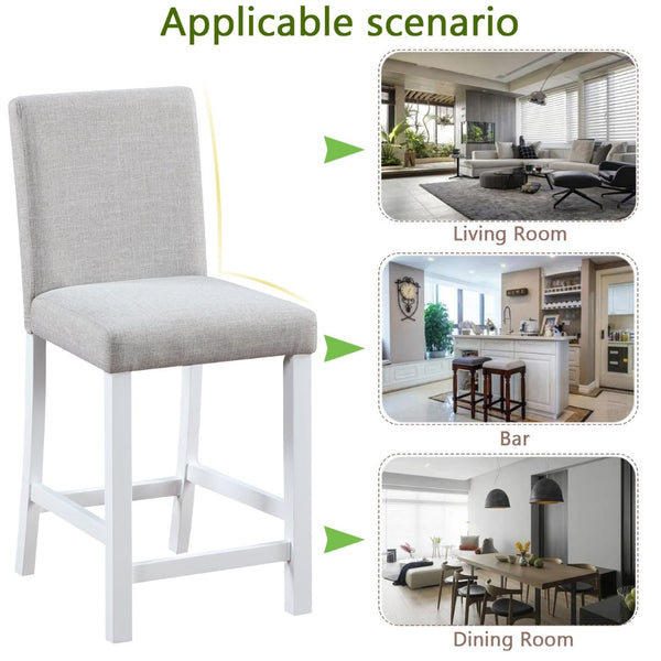 English Elm Counter Height Linen Dining Chairs Set of 4 Padded Rubberwood Barstools for Kitchen W1998128392