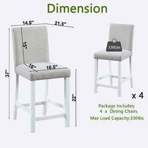 English Elm Counter Height Linen Dining Chairs Set of 4 Padded Rubberwood Barstools for Kitchen W1998128392
