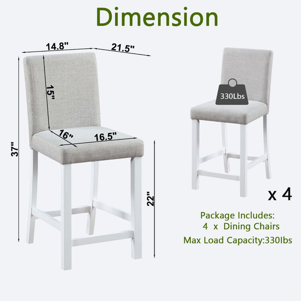 English Elm Counter Height Linen Dining Chairs Set of 4 Padded Rubberwood Barstools for Kitchen W1998128392