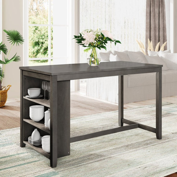 English Elm Topmax Rustic Farmhouse Counter Dining Set Rubberwood Table Shelf and 4 Cushioned Chairs N717S001135E