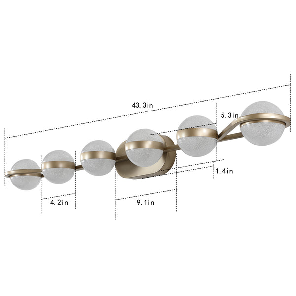 English Elm (Same As W1340P143676/L2001-G-6) 43" Gold Minimalist Led Bathroom Vanity Light, 6-Light Modern Fixture With Crystal Shades W1340P206797
