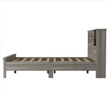 English Elm Farmhouse Platform Bed With Double Sliding Barn Door, Queen Size Rustic Wood Bed With
Charging Station, Wood Slats Support, Antique Gray