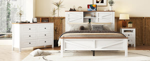 English Elm 3-Pieces Bedroom Set Full Size Farmhouse Platform Bed with Storage Headboard, Nightstand & Dresser White 46.25 L x 9.25 W x 9 H N733S369037K