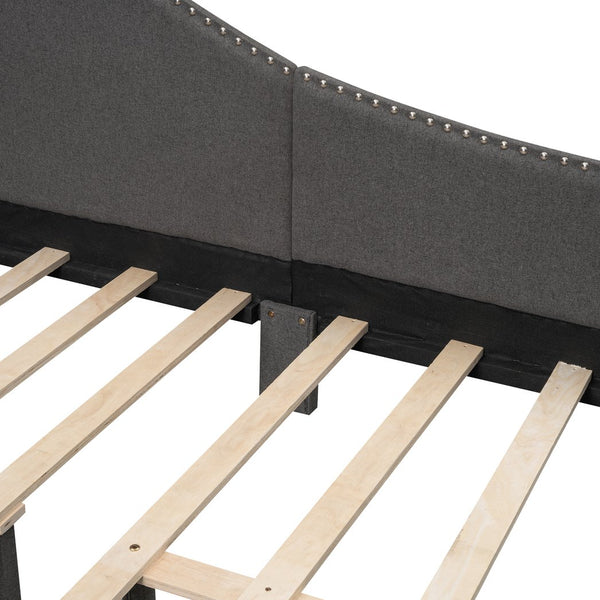 English Elm Full Full Size Upholstered Daybed with Headboard and Armrest, Linen-Blend Fabric, Solid Pine Frame, Guardrails for Guests and Lounging Grey WF318303AAE