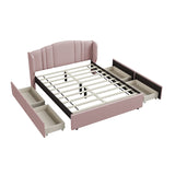 Hearth and Haven Upholstered Platform Bed with Wingback Headboard and 4 Drawers, No Box Spring Needed, Linen Fabric, Queen Size Pink HL000093AAH