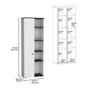 English Elm DEPOT Cary 67" H Kitchen Storage Cabinet White/Black - Slim 10-Shelf Pine Pantry, Modern 66.9"H x 23.6"W x 11.8"D B097P167413