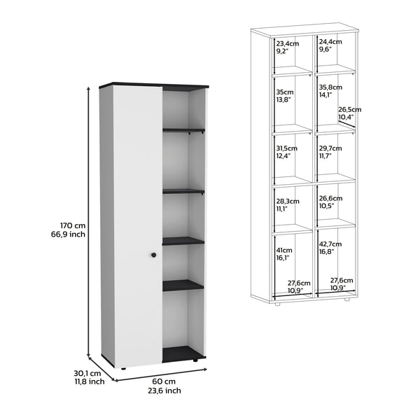 English Elm DEPOT Cary 67" H Kitchen Storage Cabinet White/Black - Slim 10-Shelf Pine Pantry, Modern 66.9"H x 23.6"W x 11.8"D B097P167413