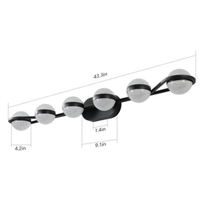 English Elm (Same As W1340P143680/Ll2001-B-6) 43" Black Minimalist Led Vanity Light With Crystal Shades For Modern Bathrooms W1340P206794
