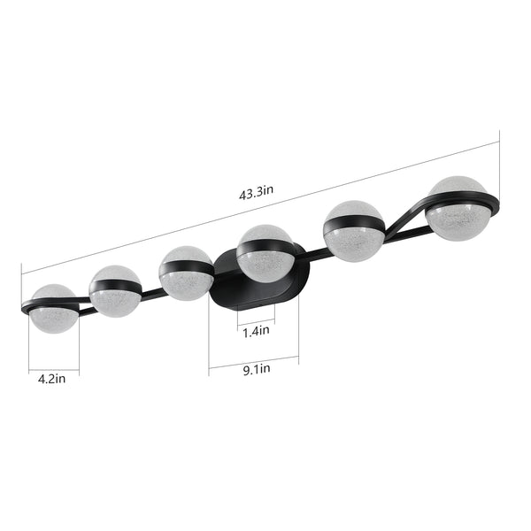 English Elm (Same As W1340P143680/Ll2001-B-6) 43" Black Minimalist Led Vanity Light With Crystal Shades For Modern Bathrooms W1340P206794