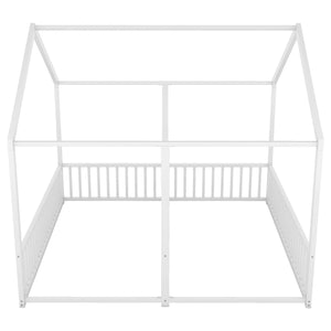 English Elm Metal Twin House Platform Bed with Guardrails and Playful Roof Window Design for Families Antique White MF307505AAK