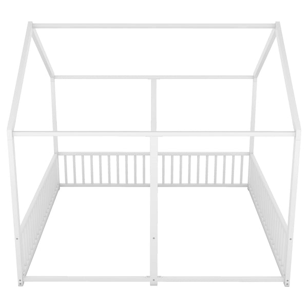 English Elm Metal Twin House Platform Bed with Guardrails and Playful Roof Window Design for Families Antique White MF307505AAK