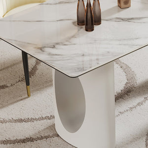 English Elm 0.47" Sintered Stone Glass Top Rectangular Dining Table Seats Six with Steel Base W1241S00242