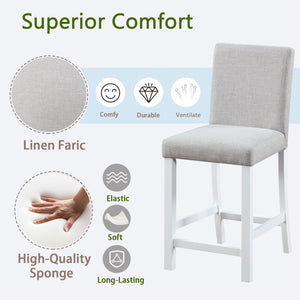 English Elm Counter Height Linen Dining Chairs Set of 4 Padded Rubberwood Barstools for Kitchen W1998128392