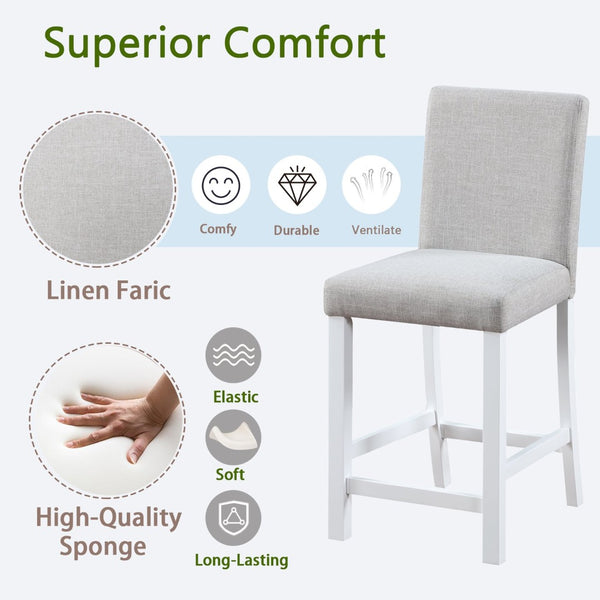 English Elm Counter Height Linen Dining Chairs Set of 4 Padded Rubberwood Barstools for Kitchen W1998128392