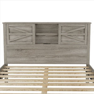 English Elm 3-Pieces Bedroom Set Full Size Farmhouse Platform Bed with Storage Headboard, Nightstand & Dresser Antique Gray 46.25 L x 9.25 W x 9 H N733S369037G