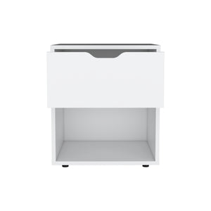 English Elm DEPOT Adak 19.7" H Nightstand End Table in White — Compact Pine Look, 1 Drawer & Open Shelf, Durable Finish B097P167406