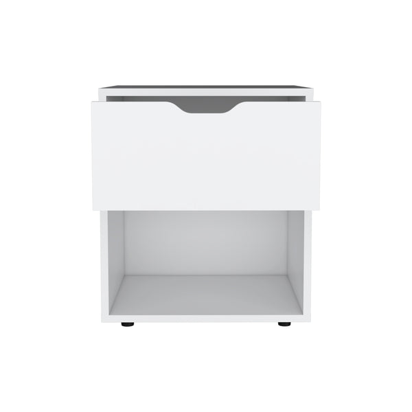 English Elm DEPOT Adak 19.7" H Nightstand End Table in White — Compact Pine Look, 1 Drawer & Open Shelf, Durable Finish B097P167406