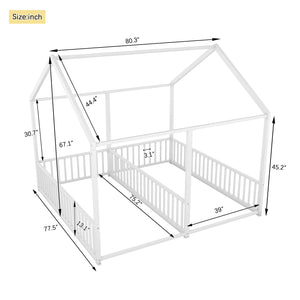 English Elm Metal Twin House Platform Bed with Guardrails and Playful Roof Window Design for Families Antique White MF307505AAK