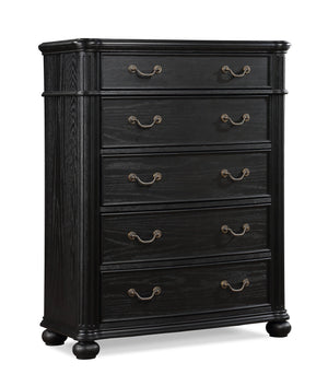 English Elm 1pc Traditional Vintage Antique Chest with 5 Drawers, Drop Handles & Bun Feet in Black Gray Finish B011P167896