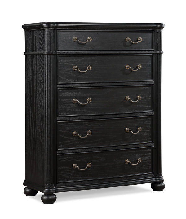 English Elm 1pc Traditional Vintage Antique Chest with 5 Drawers, Drop Handles & Bun Feet in Black Gray Finish B011P167896