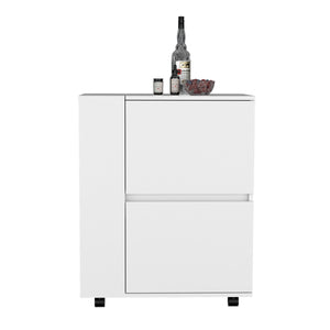 English Elm Bar Cart White Pine Two Pull-Down Doors, Two Open Shelves, Swivel Wheels with Brakes, Compact Storage B097P167409
