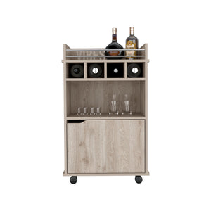 English Elm DEPOT Sims 35" Bar Cart Light Pine 35"H Compact Mobile Wine Rack Cabinet with 4 Cubbies & Shelves B097P167415