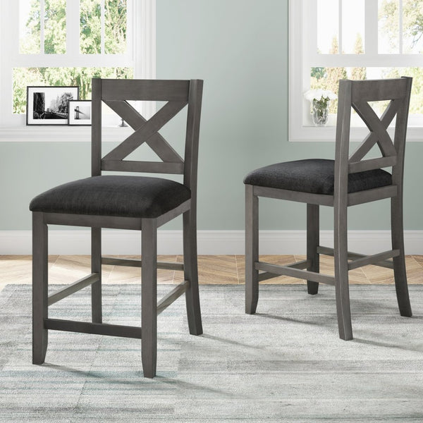 English Elm Topmax Rustic Farmhouse Counter Dining Set Rubberwood Table Shelf and 4 Cushioned Chairs N717S001135E
