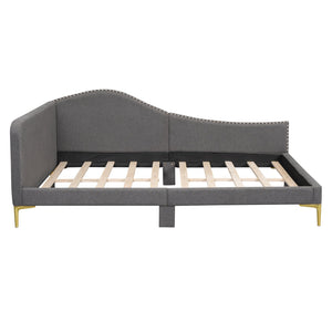 English Elm Full Full Size Upholstered Daybed with Headboard and Armrest, Linen-Blend Fabric, Solid Pine Frame, Guardrails for Guests and Lounging Grey WF318303AAE