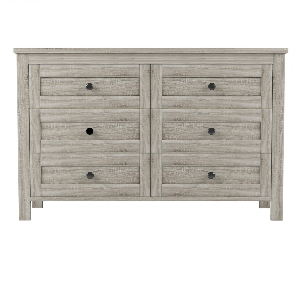 English Elm Retro Vintage Farmhouse Dresser with 6 Deep Drawers for Bedroom Storage, Durable Wooden Design Antique Gray 59.84 L x 18.31 W x 12.6 H WF317946AAG