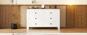 English Elm Retro Vintage Farmhouse Dresser with 6 Deep Drawers for Bedroom Storage, Durable Wooden Design White 59.84 L x 18.31 W x 12.6 H WF317946AAK
