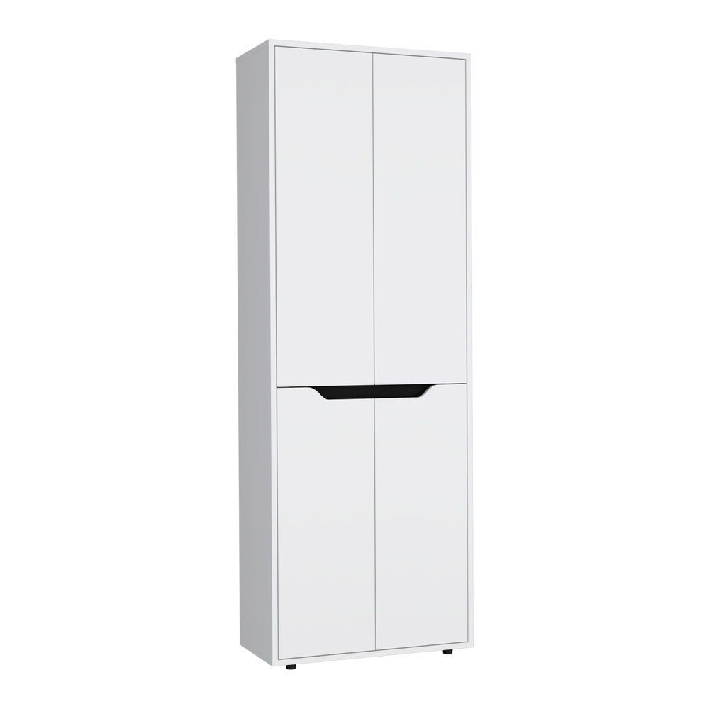 English Elm 67"H Pine Kitchen Storage Cabinet with 4 Doors, 5 Shelves, White & Black Finish - Slim 23.6" W Design, Durable Laminated Particle Board B097P167411