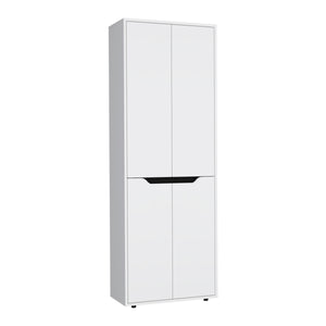 English Elm 67"H Pine Kitchen Storage Cabinet with 4 Doors, 5 Shelves, White & Black Finish - Slim 23.6" W Design, Durable Laminated Particle Board B097P167411