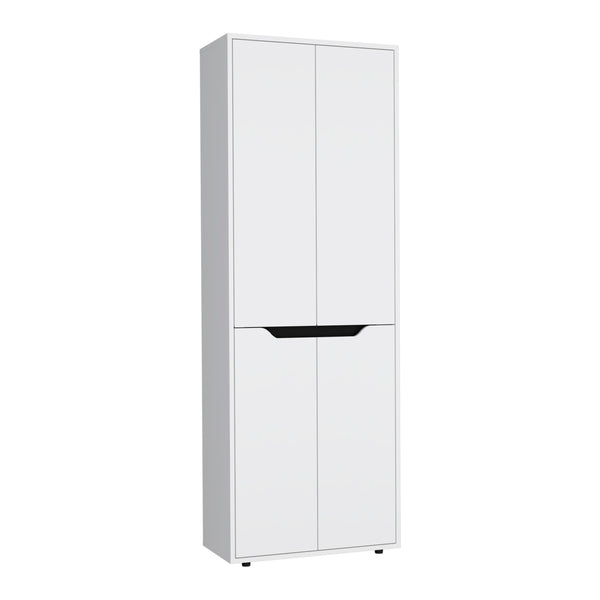 English Elm 67"H Pine Kitchen Storage Cabinet with 4 Doors, 5 Shelves, White & Black Finish - Slim 23.6" W Design, Durable Laminated Particle Board B097P167411
