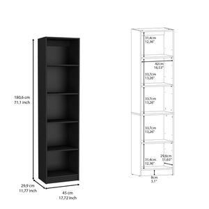 English Elm Vinton compact bookcase with five shelves for small spaces, durable pine-style wood, easy assembly Black 44.88 L x 15.35 W x 5.12 H B097P167420