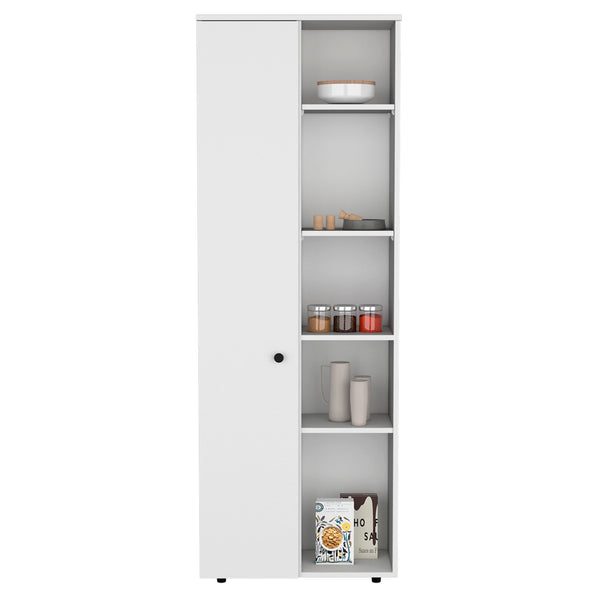 English Elm DEPOT Cary 67" H Kitchen Storage Cabinet White – Slim 10-Shelf Pantry, Laminated Pine, Modern Design B097P167412
