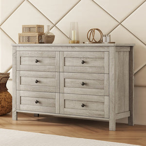 English Elm Retro Vintage Farmhouse Dresser with 6 Deep Drawers for Bedroom Storage, Durable Wooden Design Antique Gray 59.84 L x 18.31 W x 12.6 H WF317946AAG