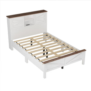 English Elm 3-Pieces Bedroom Set Full Size Farmhouse Platform Bed with Storage Headboard, Nightstand & Dresser White 59.25 L x 18.31 W x 8.27 H N733S369048K