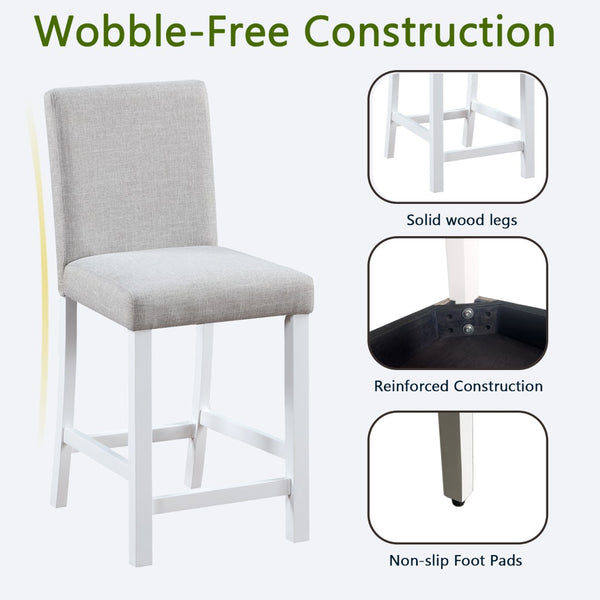 English Elm Counter Height Linen Dining Chairs Set of 4 Padded Rubberwood Barstools for Kitchen W1998128392