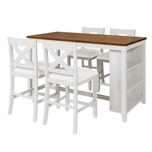 English Elm Topmax Farmhouse Counter Height Dining Set with X-back Chairs and Tiered Storage N717S001135K