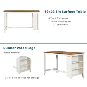 English Elm TOPMAX Counter Height 5-Piece Rustic Farmhouse Dining Set with Built-In Storage and Cushioned Seats White SP011135AAK