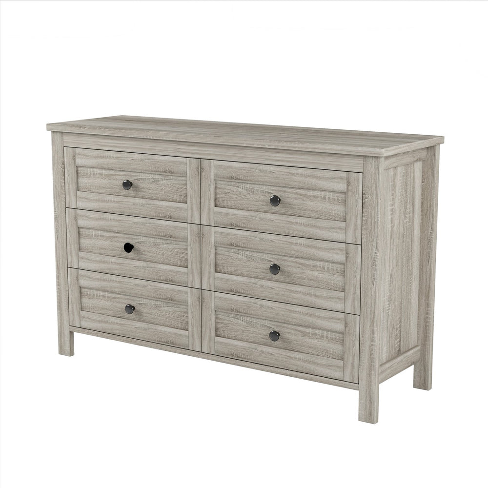 English Elm Retro Vintage Farmhouse Dresser with 6 Deep Drawers for Bedroom Storage, Durable Wooden Design Antique Gray 59.84 L x 18.31 W x 12.6 H WF317946AAG