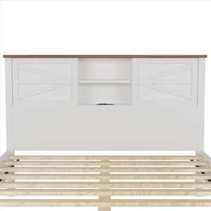 English Elm 3-Pieces Bedroom Set Full Size Farmhouse Platform Bed with Storage Headboard, Nightstand & Dresser White 59.25 L x 18.31 W x 8.27 H N733S369048K