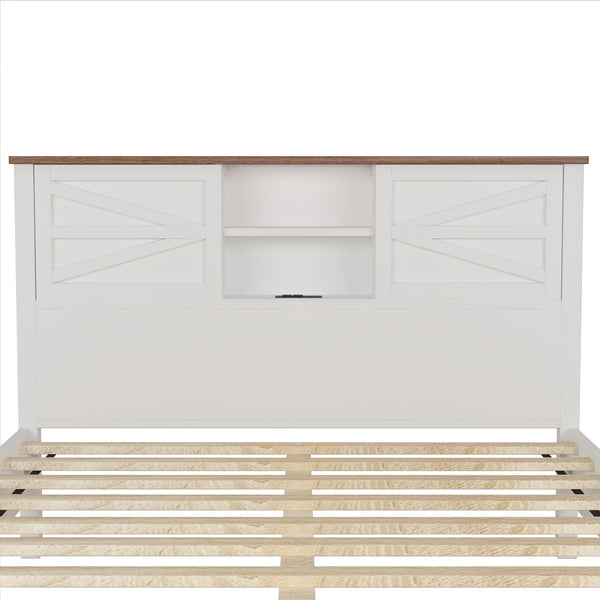 English Elm 3-Pieces Bedroom Set Full Size Farmhouse Platform Bed with Storage Headboard, Nightstand & Dresser White 59.25 L x 18.31 W x 8.27 H N733S369048K