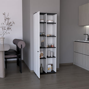 English Elm DEPOT Cary 67" H Kitchen Storage Cabinet White/Black - Slim 10-Shelf Pine Pantry, Modern 66.9"H x 23.6"W x 11.8"D B097P167413